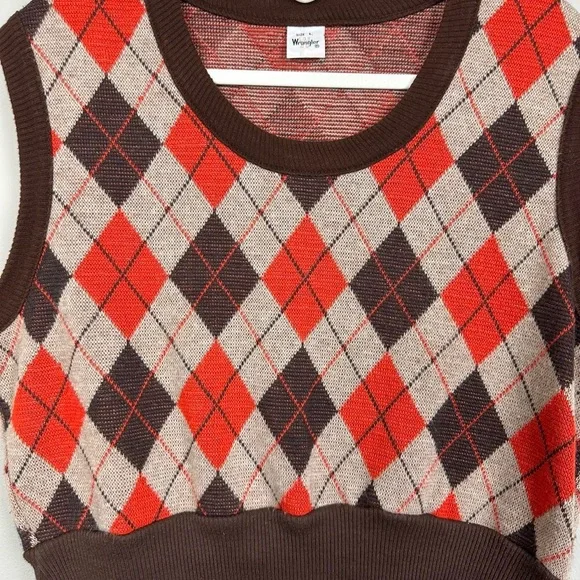 Wrangler vintage brown & orange argyle sweater - Picture 8 of 8
